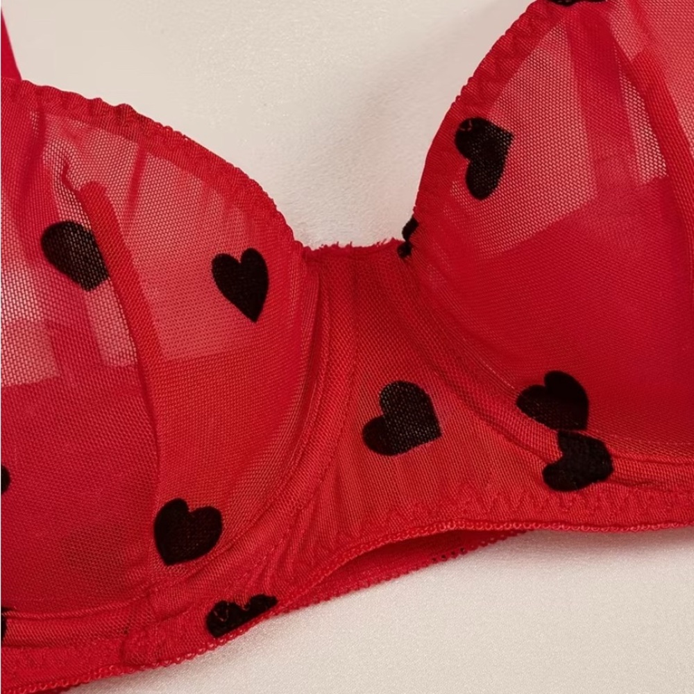 Valentine Day Red Heart Patterned Lingerie Set - Picture 3 of 4